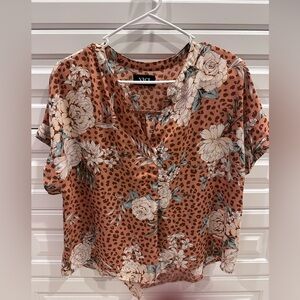 Vici Terracotta Floral and Leopard Blouse